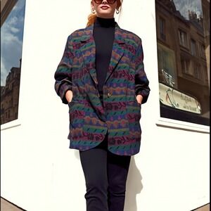 Vintage Rubina Tapestry Blazer Jacket Multi-Color‎ Geometric Art-to-Wear - Size